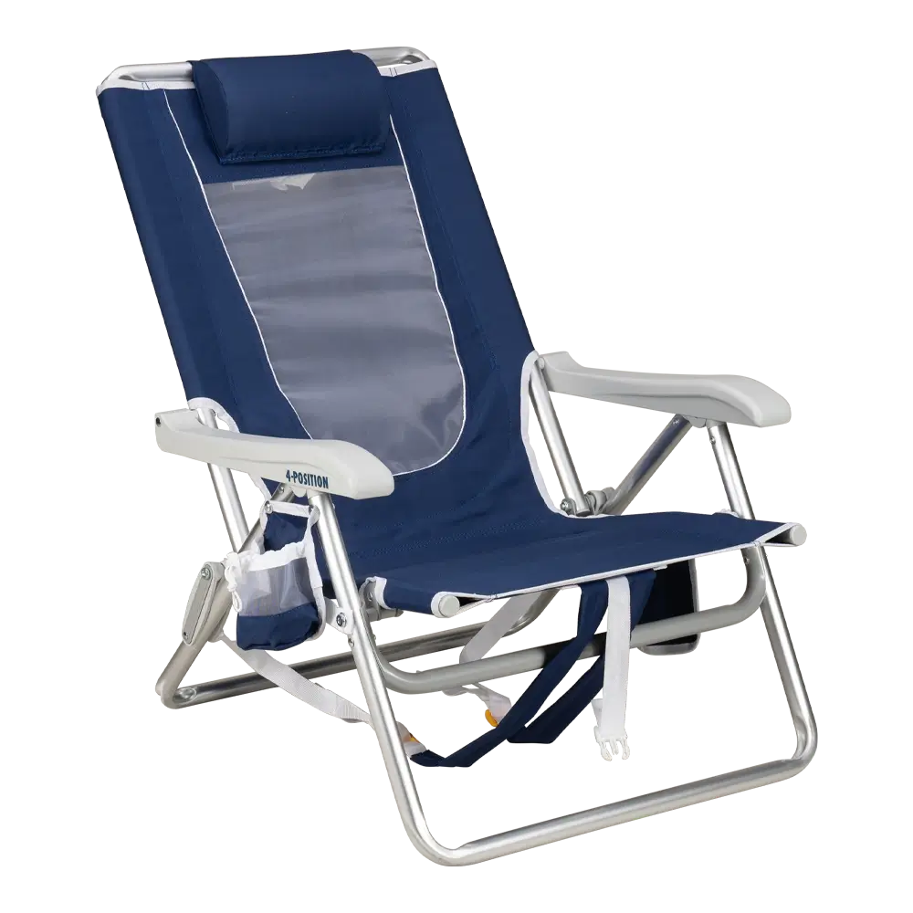 Backpack Travel Backpack Beach Chair - Choice 709 - Low-Profile Reclining Beach Chair with Backpack Straps - Nautical Blue