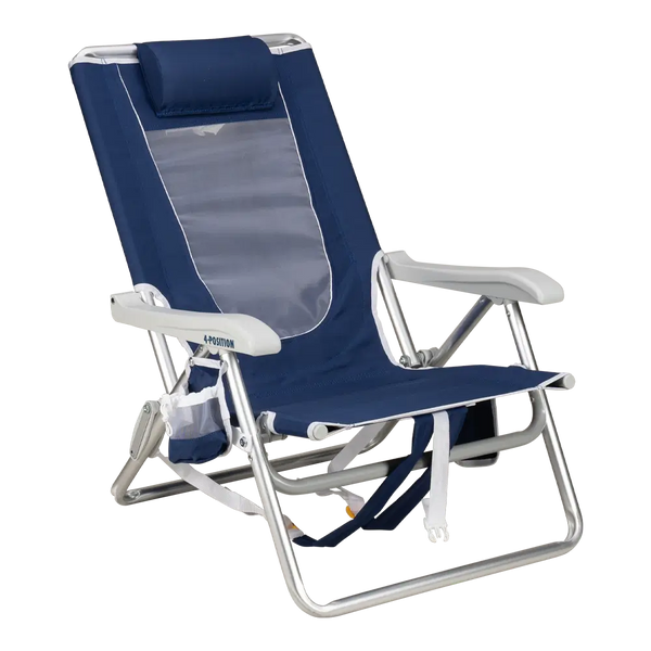 Backpack Travel Backpack Beach Chair - Choice 709 - Low-Profile Reclining Beach Chair with Backpack Straps - Nautical Blue
