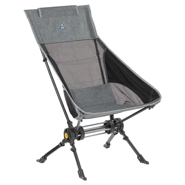 Luxury Camp ComPack Rocker - Choice 980 - Freestyle Rocker Portable Outdoor Folding Chair - Heathered Pewter