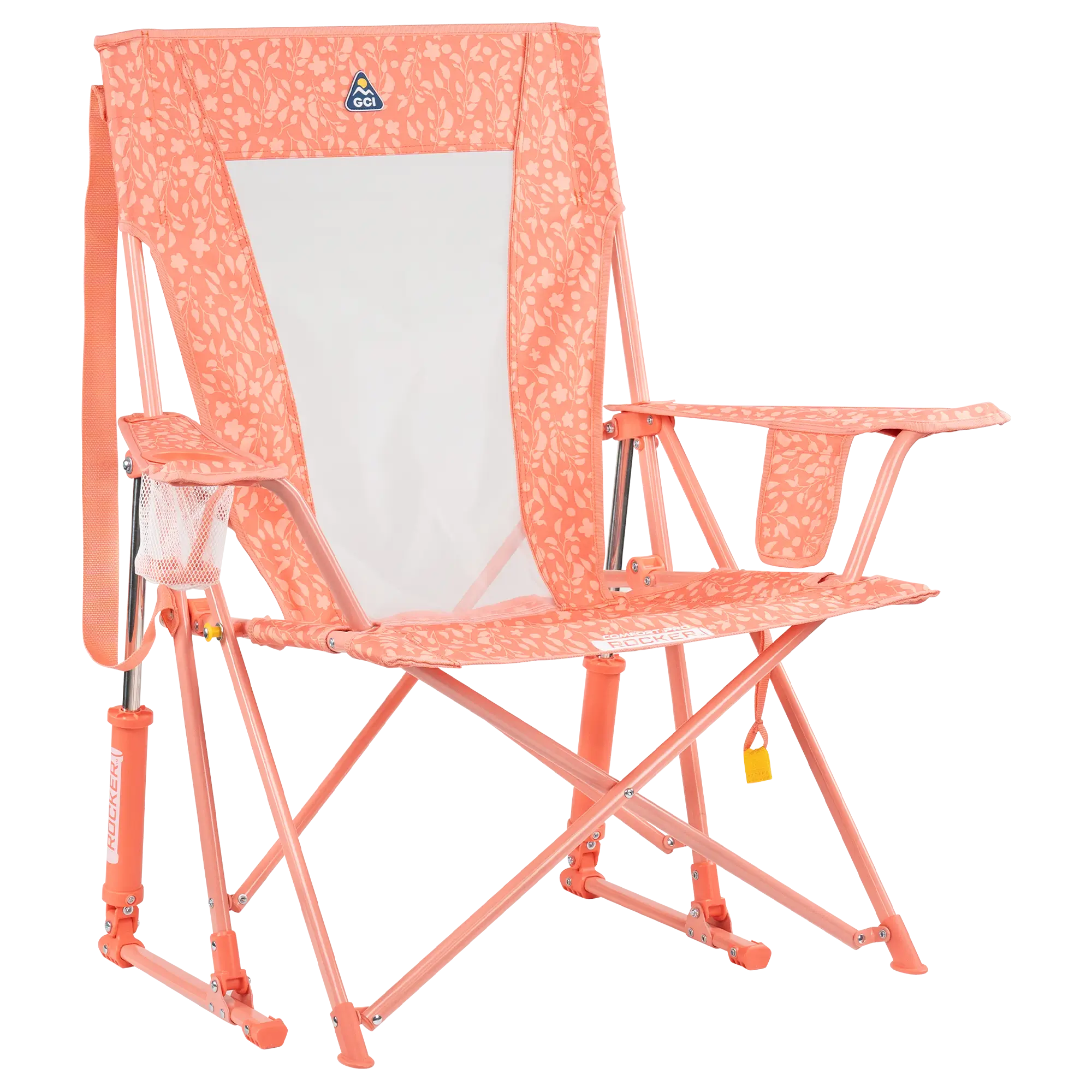 Smooth Motion Comfort Pro Rocker - Choice 375 - Patented Spring-Action Rocking Chair for Camping - Coral Garden