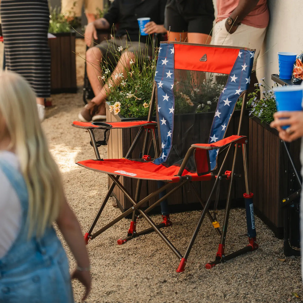 Luxury Camp Comfort Pro Rocker - USA Anniversary Deluxe - Choice 424 - Freestyle Rocker Portable Outdoor Folding Chair Detail