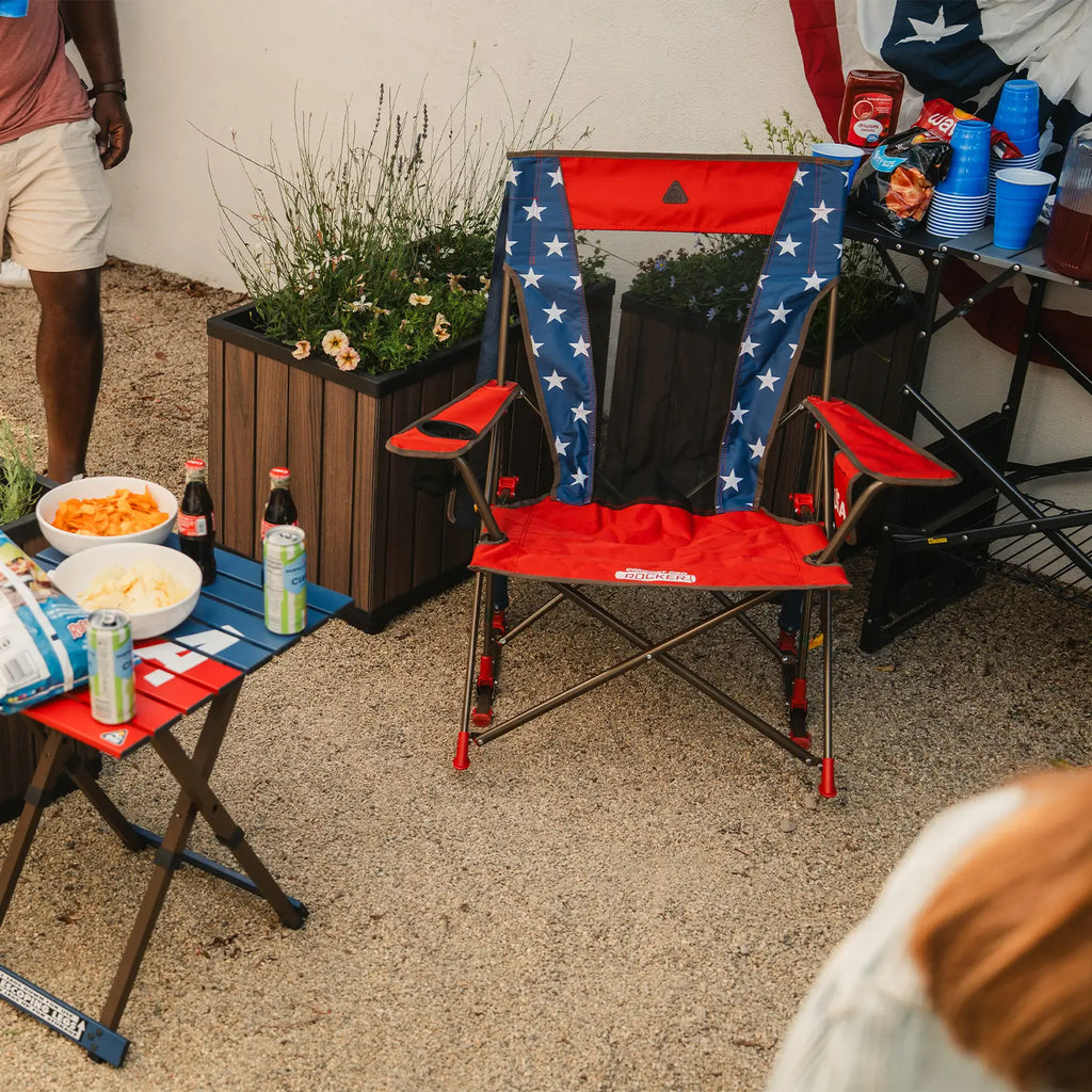 Luxury Camp Comfort Pro Rocker - USA Anniversary Deluxe - Choice 424 - Freestyle Rocker Portable Outdoor Folding Chair Detail