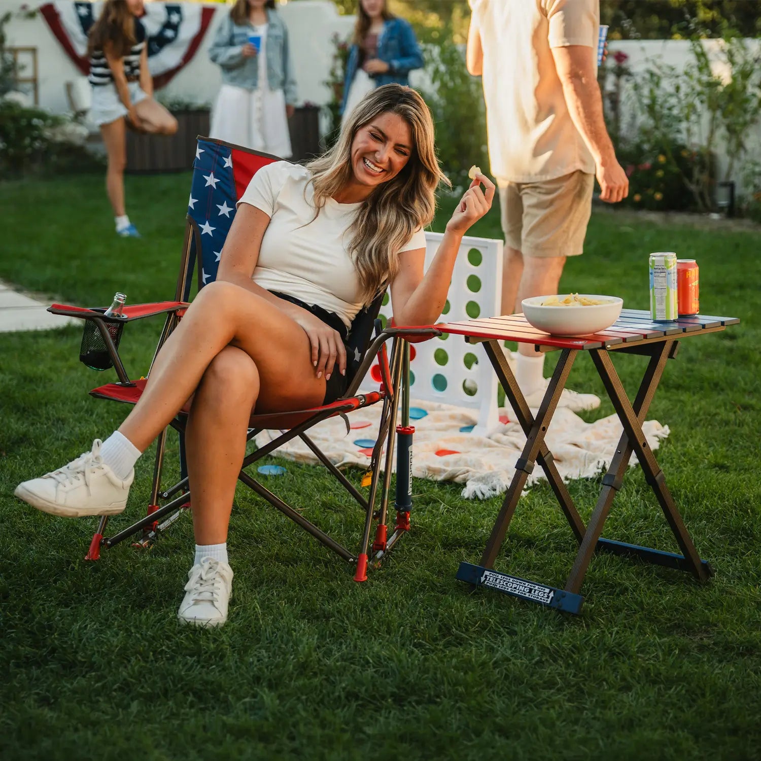Luxury Camp Comfort Pro Rocker - USA Anniversary Deluxe - Choice 424 - Freestyle Rocker Portable Outdoor Folding Chair Detail