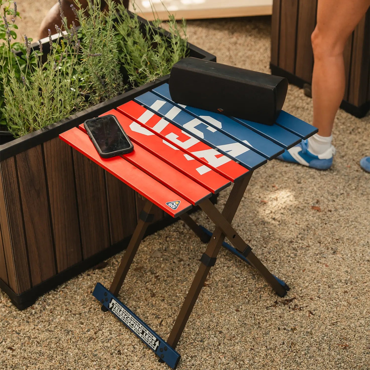 Heavy-Duty Grilling Compact Camp Table 20 - USA Anniversary Deluxe - Choice 757 - Portable Camping Table with Heat-Resistant Countertop Detail