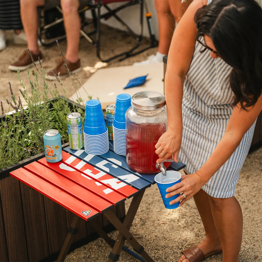 Heavy-Duty Grilling Compact Camp Table 20 - USA Anniversary Deluxe - Choice 757 - Portable Camping Table with Heat-Resistant Countertop Detail