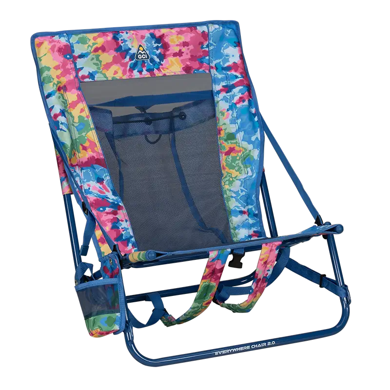 Reclining Beach Everywhere Chair 2 - Choice 656 - Low-Profile Reclining Beach Chair with Backpack Straps - Tie Dye