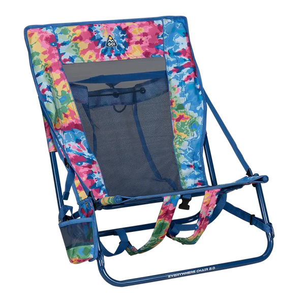 Reclining Beach Everywhere Chair 2 - Choice 656 - Low-Profile Reclining Beach Chair with Backpack Straps - Tie Dye