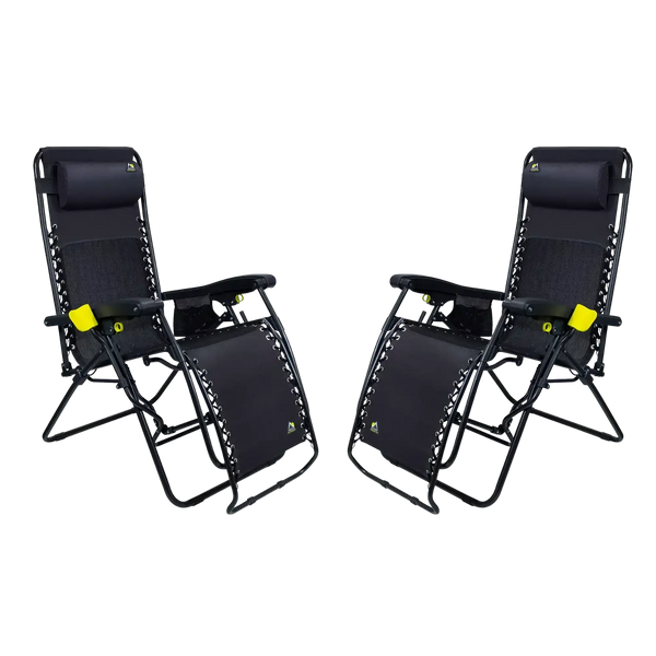 Reclining Beach Freeform Zero Gravity Lounger Bundle - Choice 507 - Multi-Position Outdoor Beach Chair with Pillow - Black