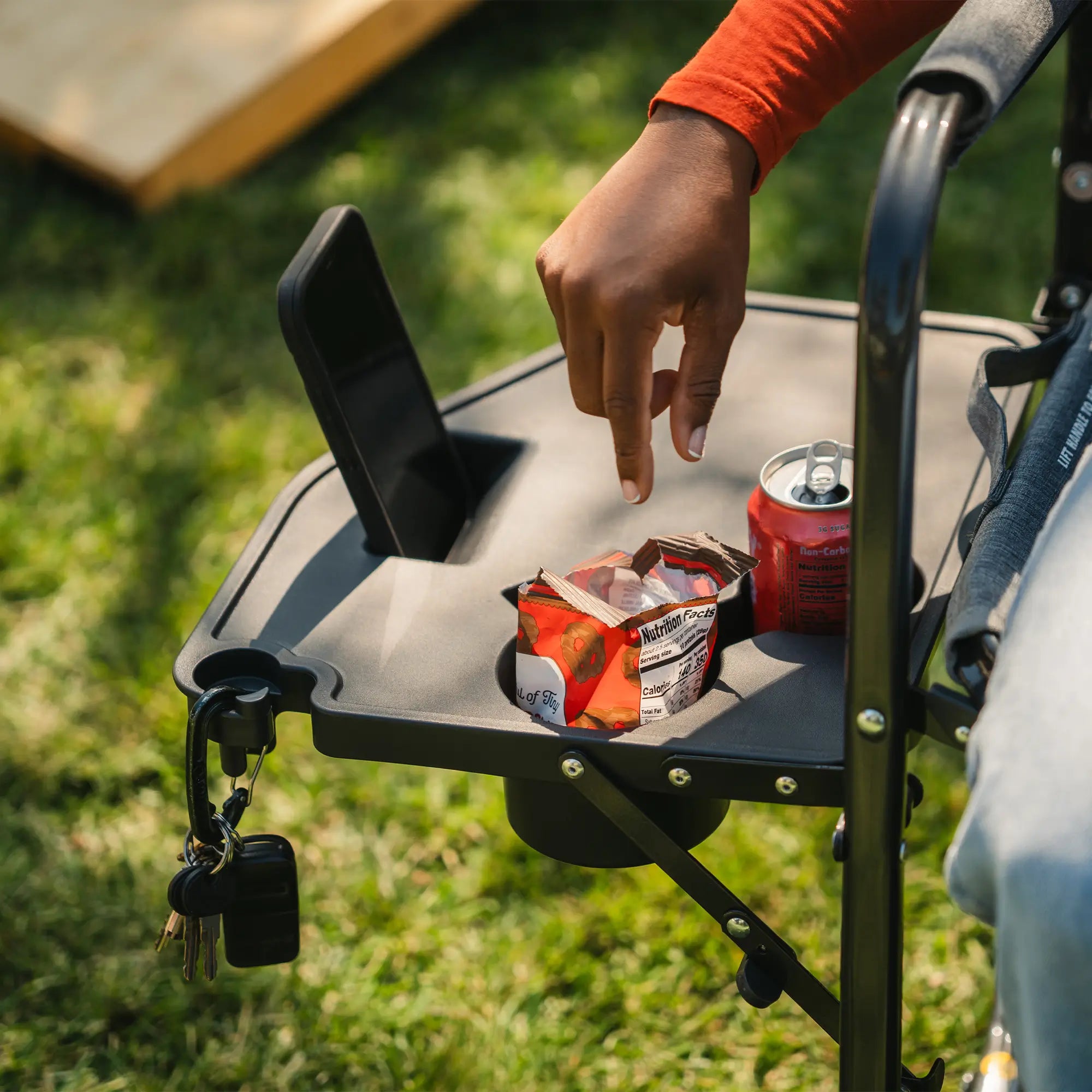 Premium All-Weather Freestyle Rocker with Side Table - Choice 853 - Heavy-Duty Kickback Rocker with Beverage Holder Detail