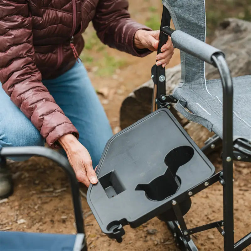 Premium All-Weather Freestyle Rocker with Side Table - Choice 853 - Heavy-Duty Kickback Rocker with Beverage Holder Detail