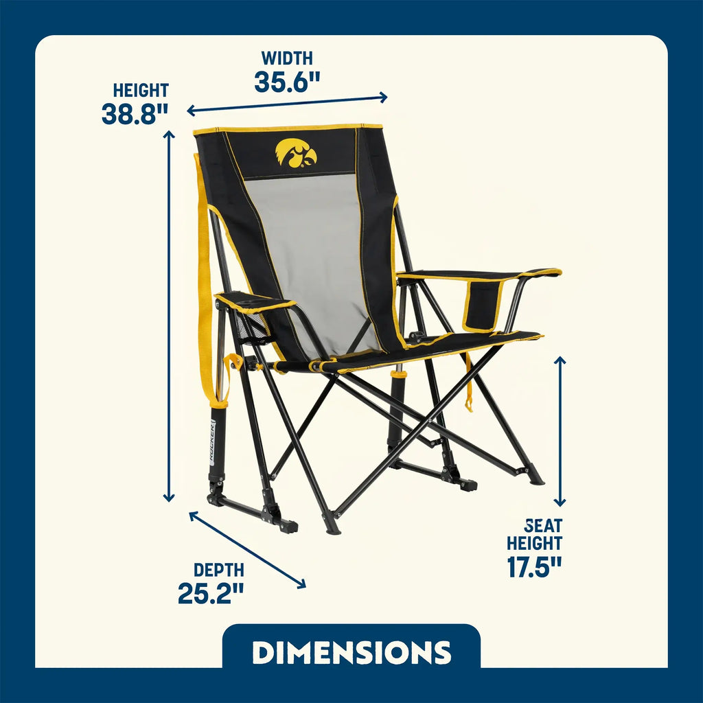 Smooth Motion College Comfort Pro Rocker - Iowa Hawkeyes - Choice 249 - RoadTrip Rocker Smooth Motion Camp Chair Detail