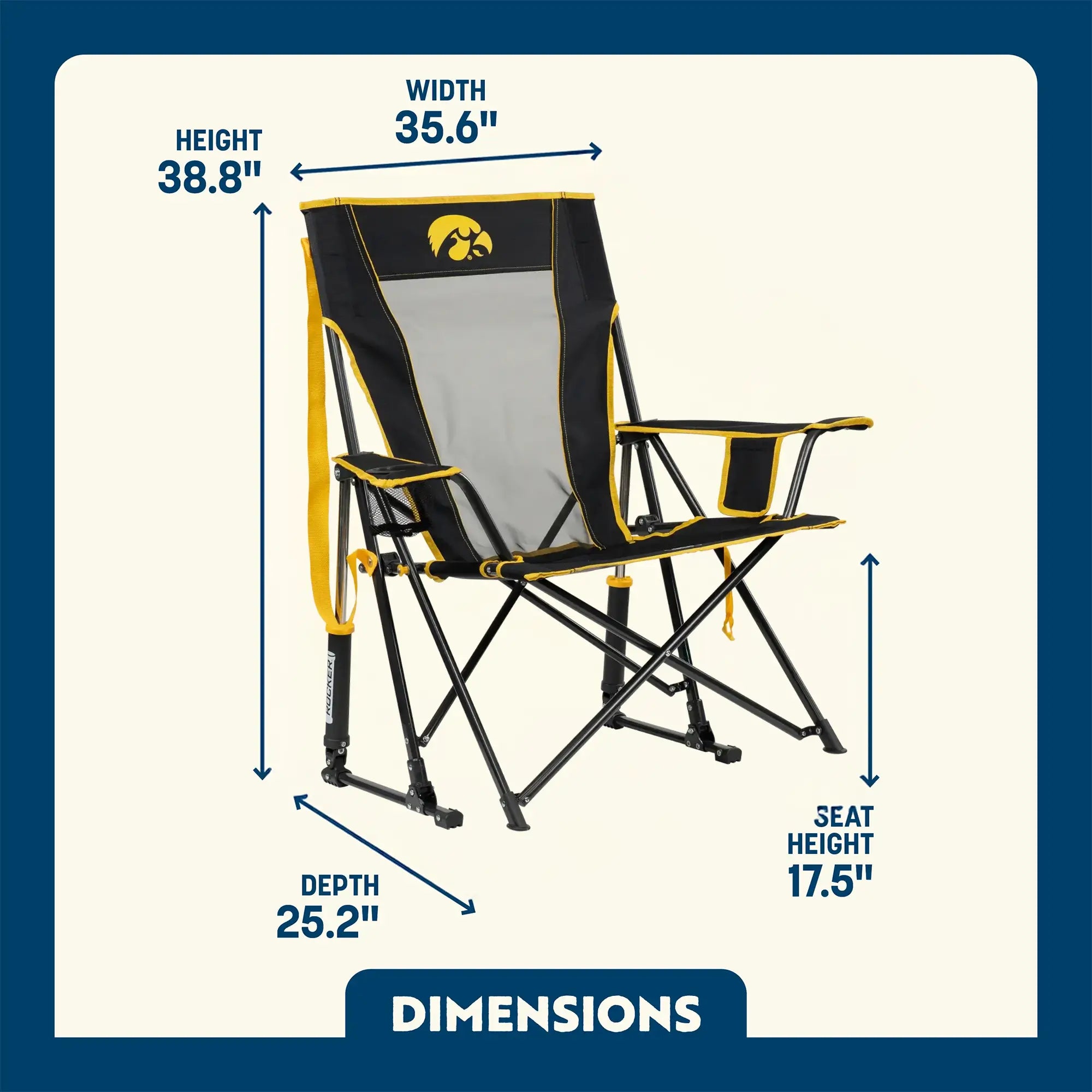 Smooth Motion College Comfort Pro Rocker - Iowa Hawkeyes - Choice 249 - RoadTrip Rocker Smooth Motion Camp Chair Detail