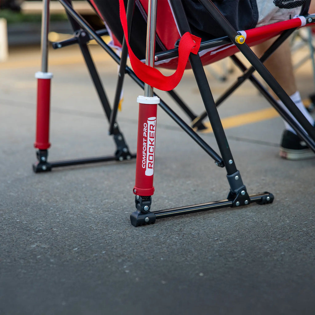 Premium All-Weather College Comfort Pro Rocker - Nebraska Cornhuskers - Choice 161 - Heavy-Duty Kickback Rocker with Beverage Holder Detail