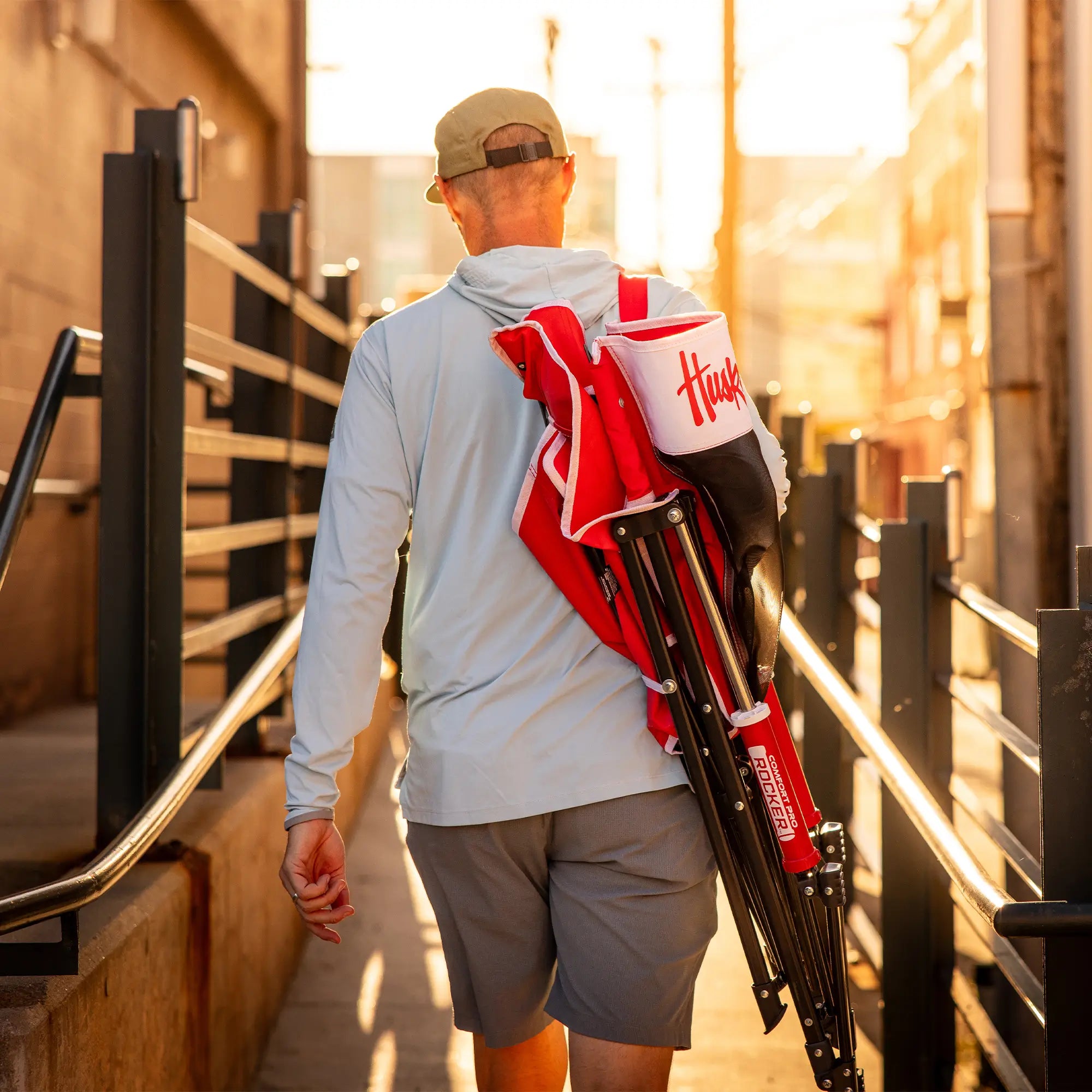Premium All-Weather College Comfort Pro Rocker - Nebraska Cornhuskers - Choice 161 - Heavy-Duty Kickback Rocker with Beverage Holder Detail