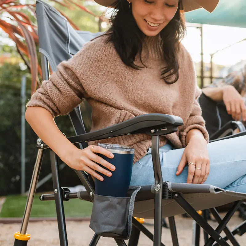 Patented Spring-Action RoadTrip Rocker - Choice 855 - Heavy-Duty Kickback Rocker with Beverage Holder Detail