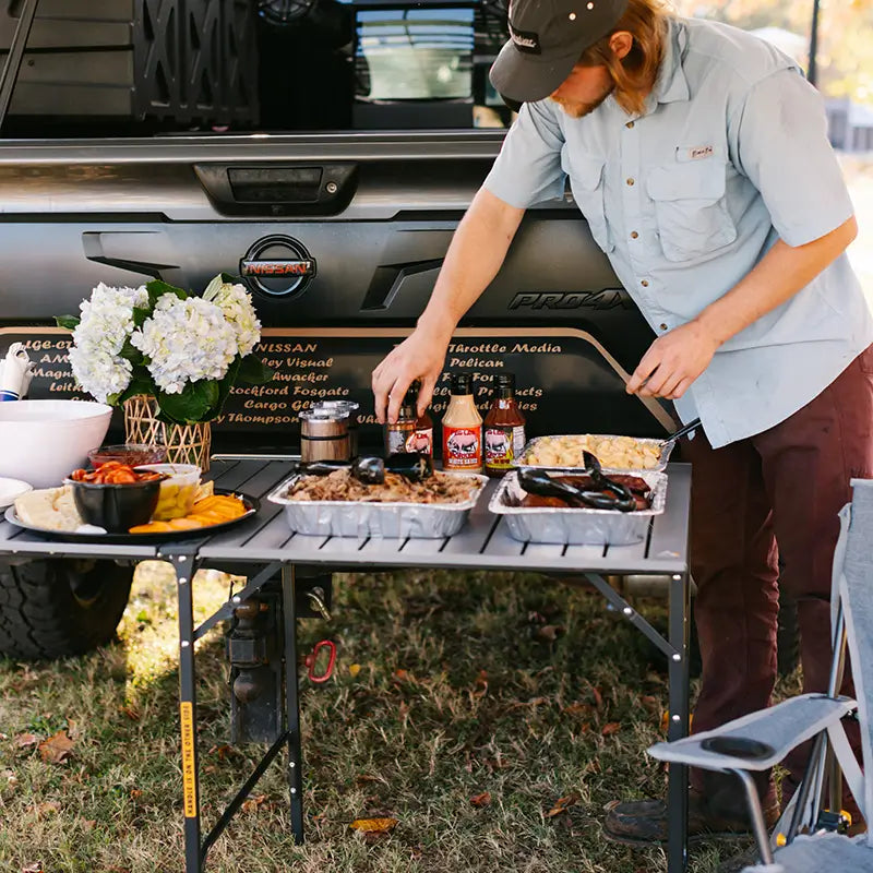 Portable Staging Slim-Fold Table - Choice 196 - Portable Camping Table with Heat-Resistant Countertop Detail