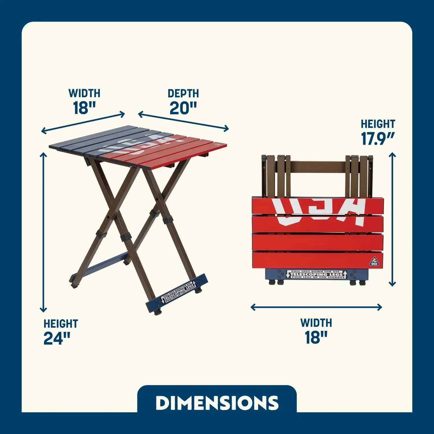 Heavy-Duty Grilling Compact Camp Table 20 - USA Anniversary Deluxe - Choice 757 - Portable Camping Table with Heat-Resistant Countertop Detail