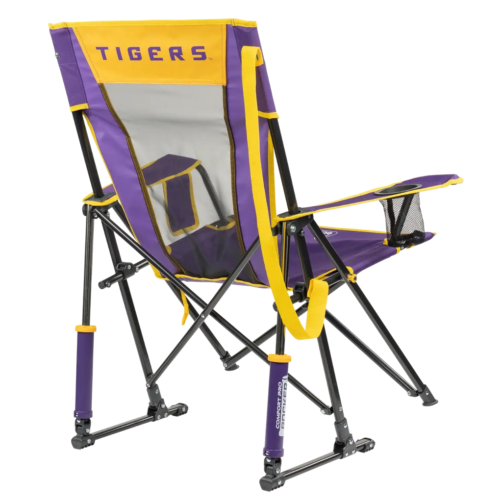 Luxury Camp College Comfort Pro Rocker - LSU Tigers - Choice 880 - RoadTrip Rocker Smooth Motion Camp Chair Detail
