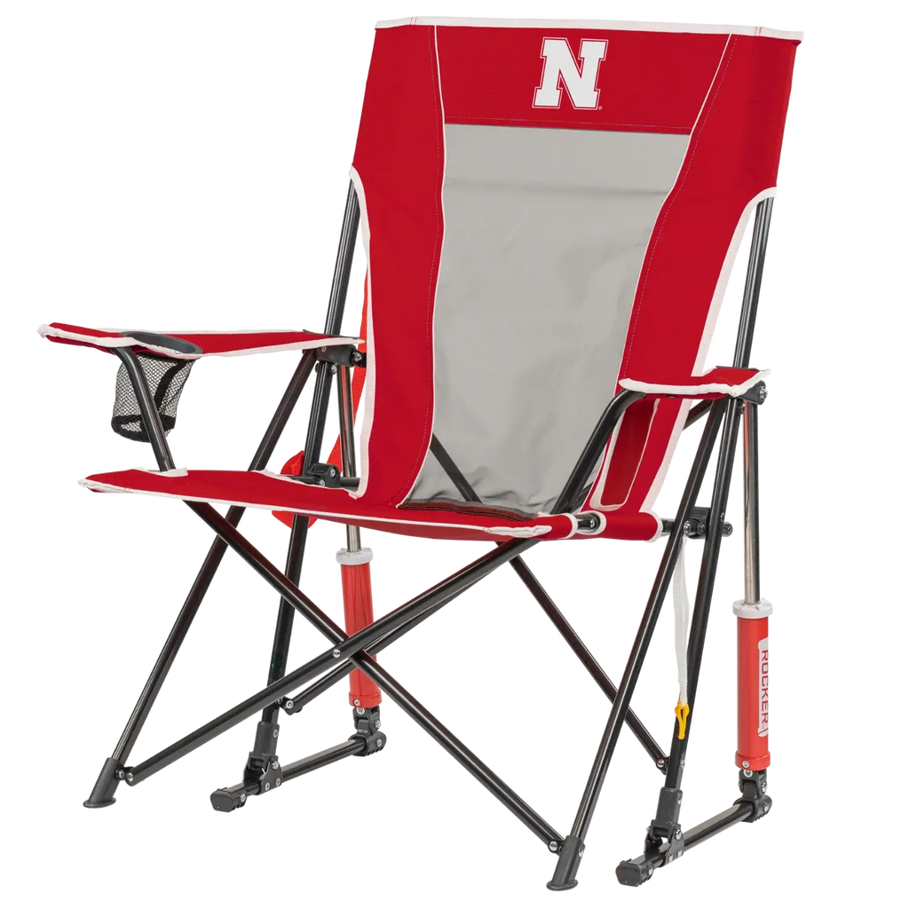 Premium All-Weather College Comfort Pro Rocker - Nebraska Cornhuskers - Choice 161 - Heavy-Duty Kickback Rocker with Beverage Holder Detail