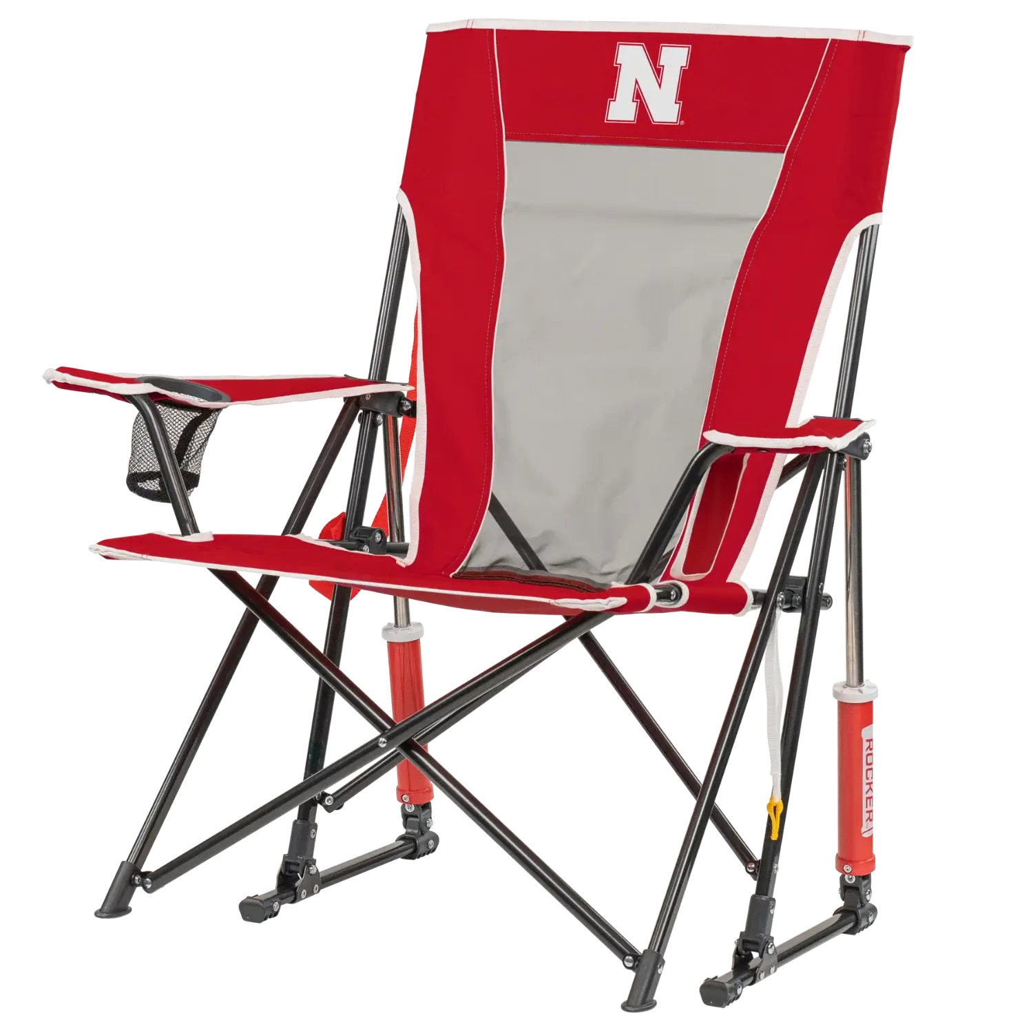Premium All-Weather College Comfort Pro Rocker - Nebraska Cornhuskers - Choice 161 - Heavy-Duty Kickback Rocker with Beverage Holder Detail