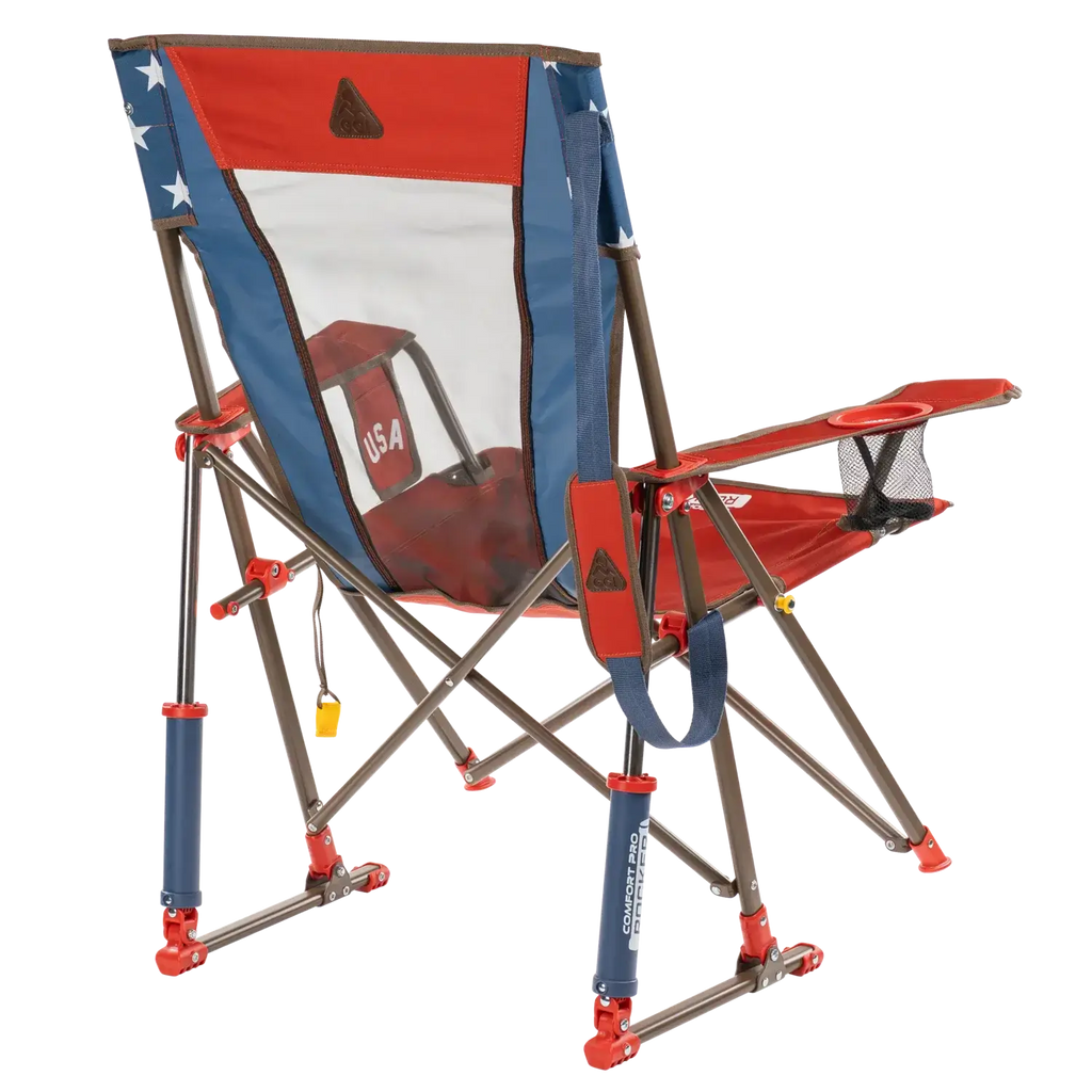 Luxury Camp Comfort Pro Rocker - USA Anniversary Deluxe - Choice 424 - Freestyle Rocker Portable Outdoor Folding Chair Detail