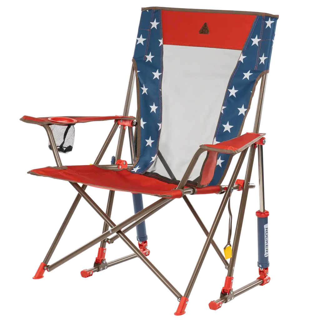 Luxury Camp Comfort Pro Rocker - USA Anniversary Deluxe - Choice 424 - Freestyle Rocker Portable Outdoor Folding Chair Detail