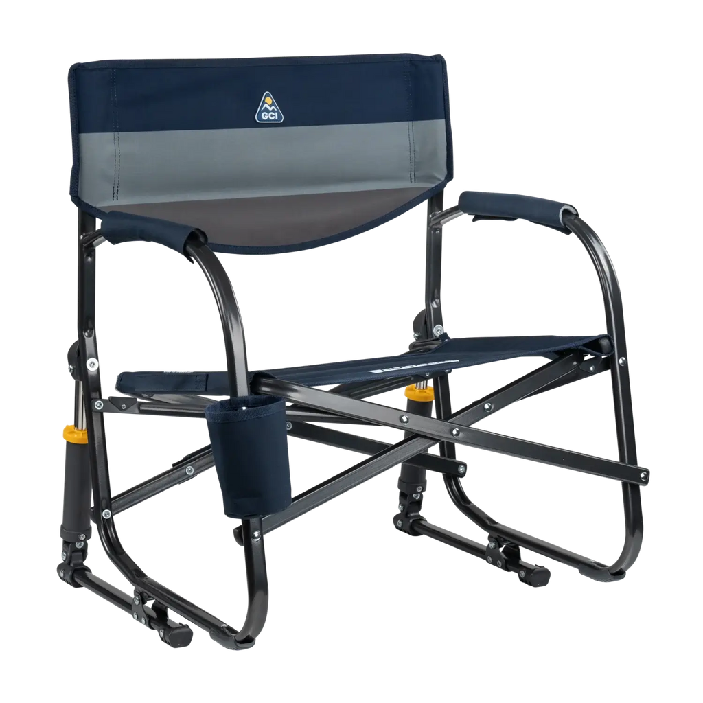 Heavy-Duty Freestyle Grab & Go Rocker - Choice 551 - Patented Spring-Action Rocking Chair for Camping - Indigo Color Block