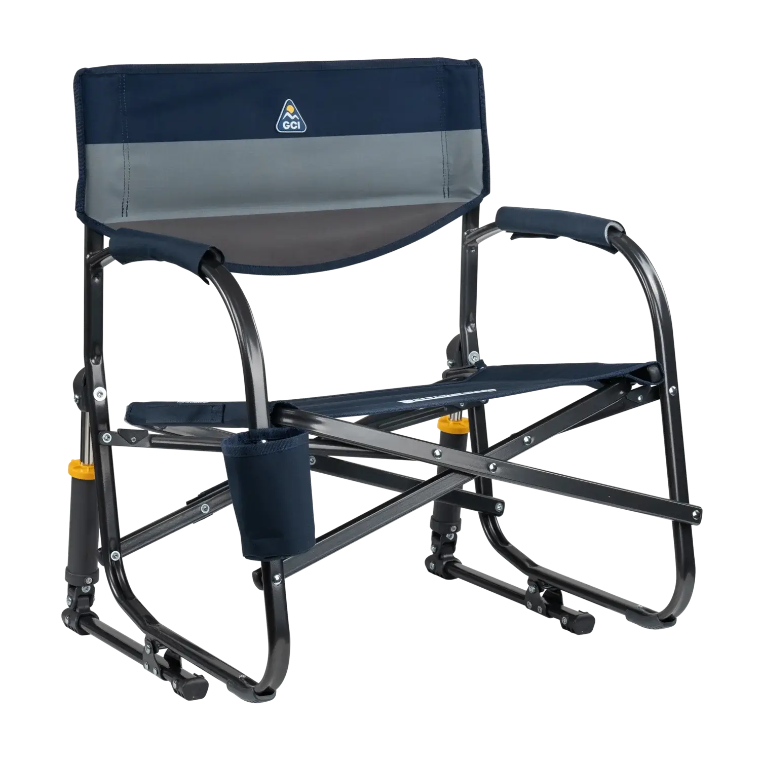 Heavy-Duty Freestyle Grab & Go Rocker - Choice 551 - Patented Spring-Action Rocking Chair for Camping - Indigo Color Block