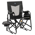 Luxury Camp Stowaway Rocker with Side Table - Choice 253 - Heavy-Duty Kickback Rocker with Beverage Holder - Dark Charcoal
