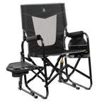 Luxury Camp Stowaway Rocker with Side Table - Choice 253 - Heavy-Duty Kickback Rocker with Beverage Holder - Dark Charcoal