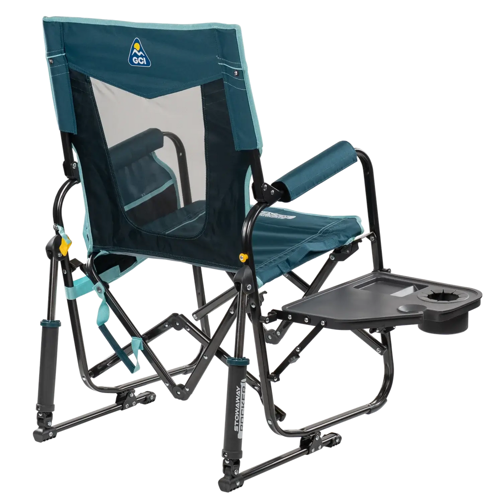 Luxury Camp Stowaway Rocker with Side Table - Choice 253 - Heavy-Duty Kickback Rocker with Beverage Holder Detail