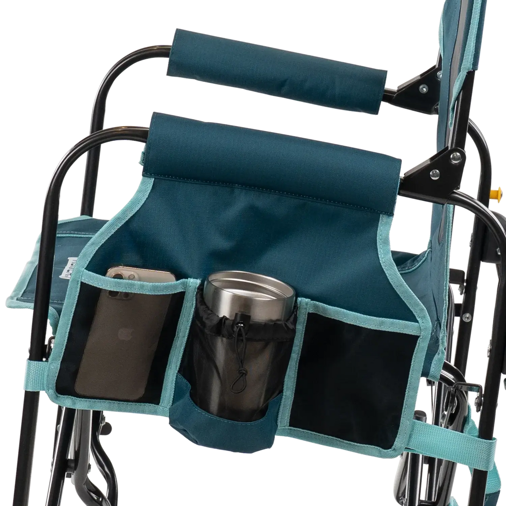 Luxury Camp Stowaway Rocker with Side Table - Choice 253 - Heavy-Duty Kickback Rocker with Beverage Holder Detail