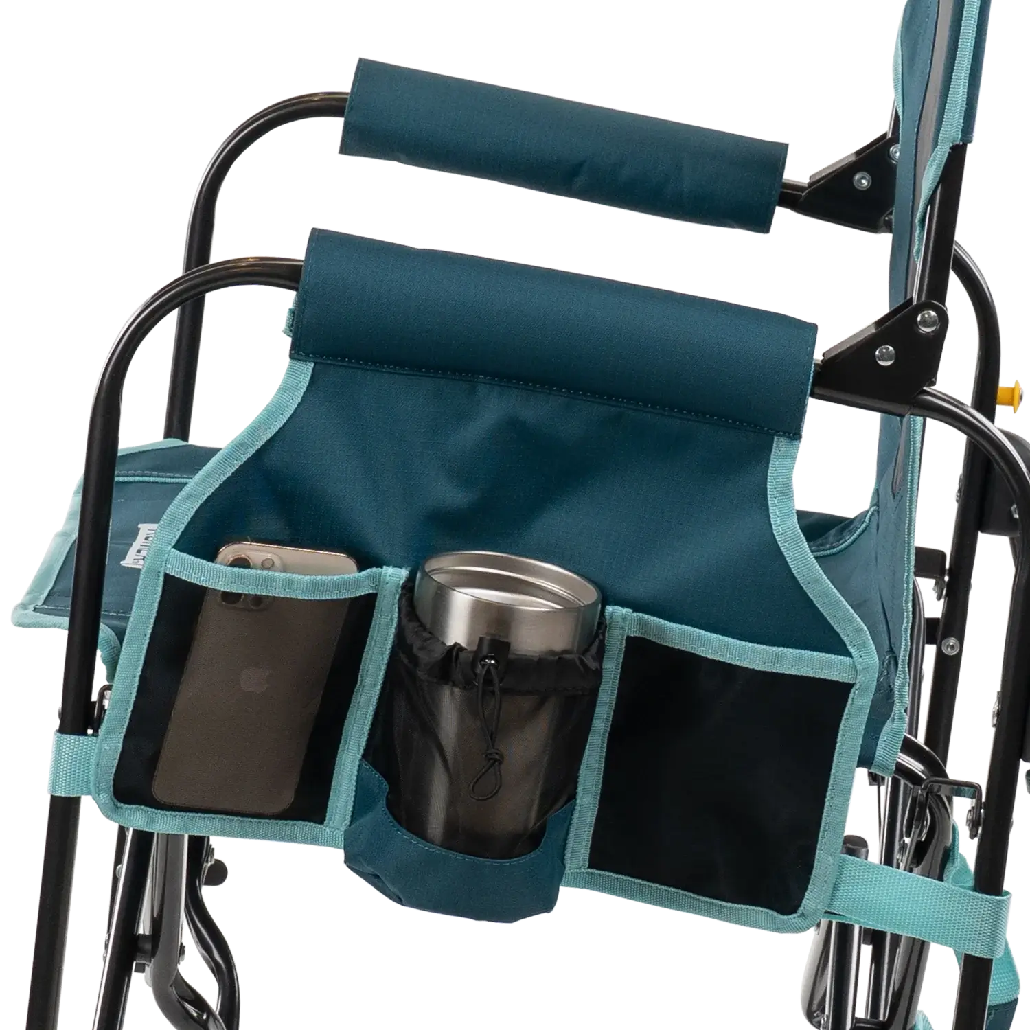 Luxury Camp Stowaway Rocker with Side Table - Choice 253 - Heavy-Duty Kickback Rocker with Beverage Holder Detail